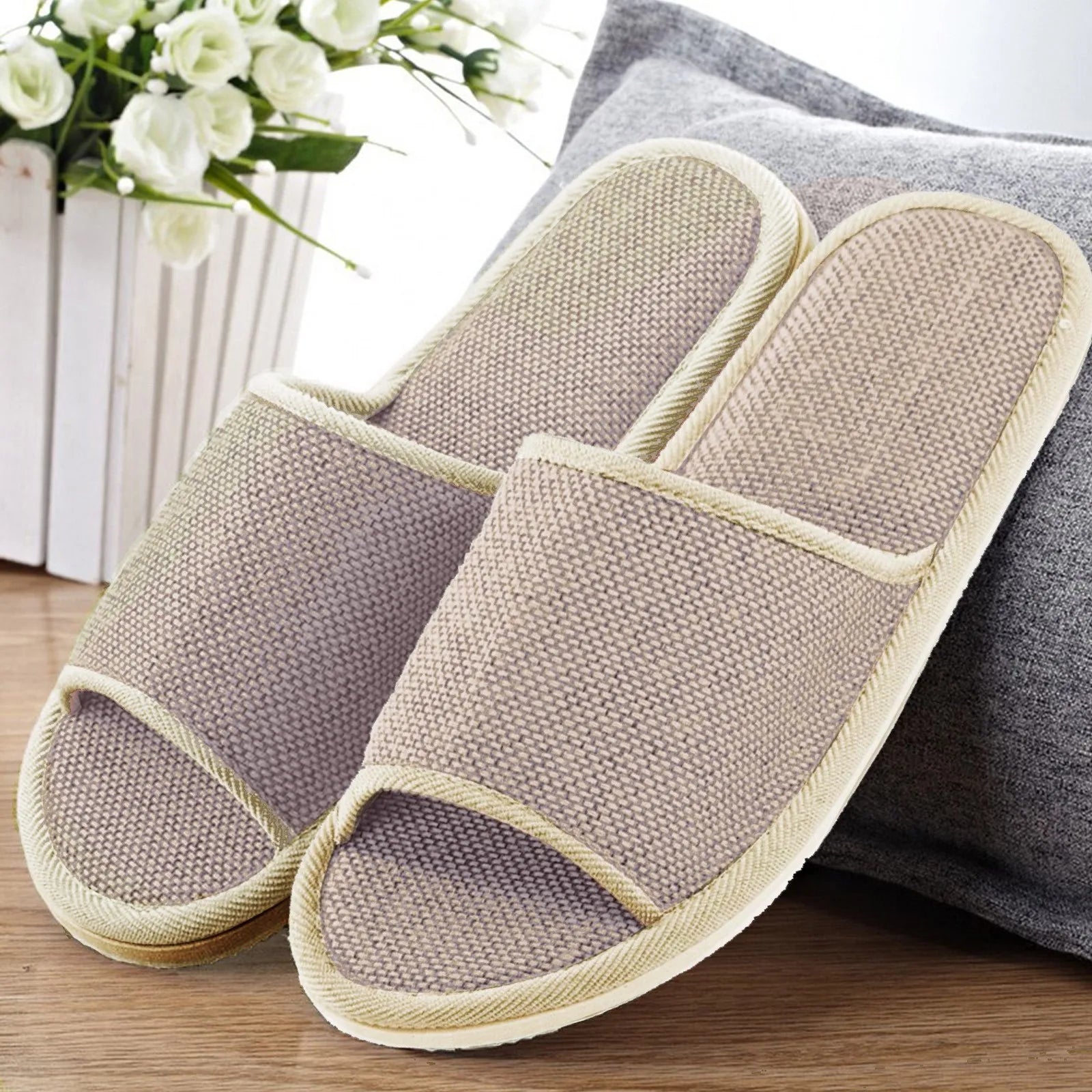 Linen Slippers For Men And Women Indoor Floor Slippers Domestic Flat Shoes Home Slippers Indoor Flat Shoes Sandals
