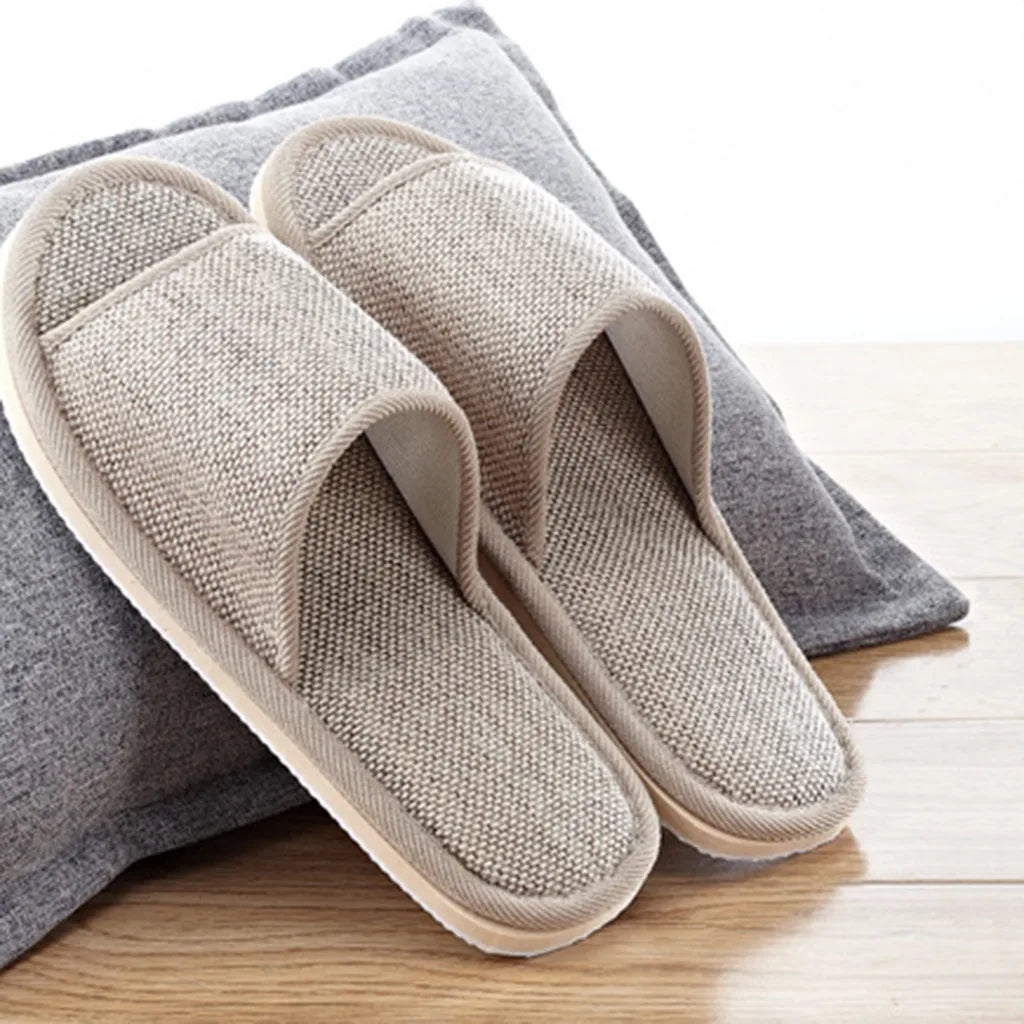 Linen Slippers For Men And Women Indoor Floor Slippers Domestic Flat Shoes Home Slippers Indoor Flat Shoes Sandals