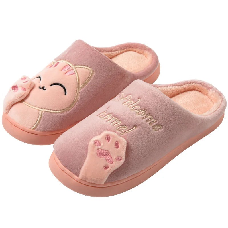 Winter Cute Lucky Cat Warm Family Cotton Slippers, Indoor Non-Slip Home Slippers for Men Women and Kids