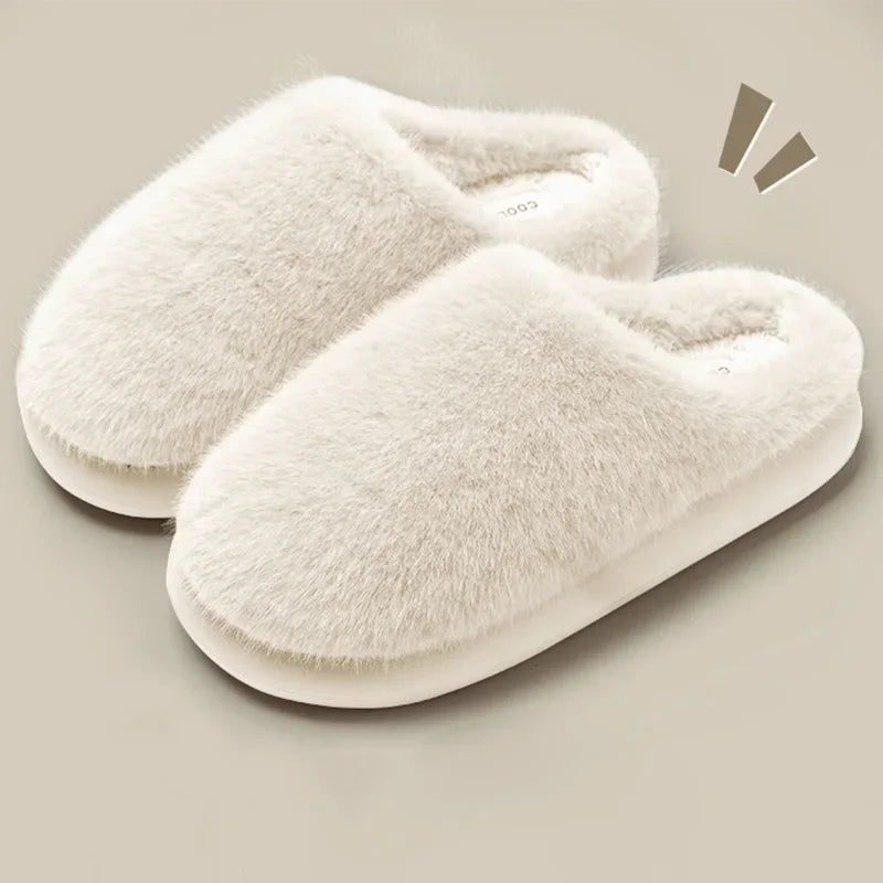 Winter Women's Faux Fur Warm Slippers-Plush Toe-Cover Slip-Resistant Cotton House Shoes,Soft Cozy Indoor Slides with Thick Sole
