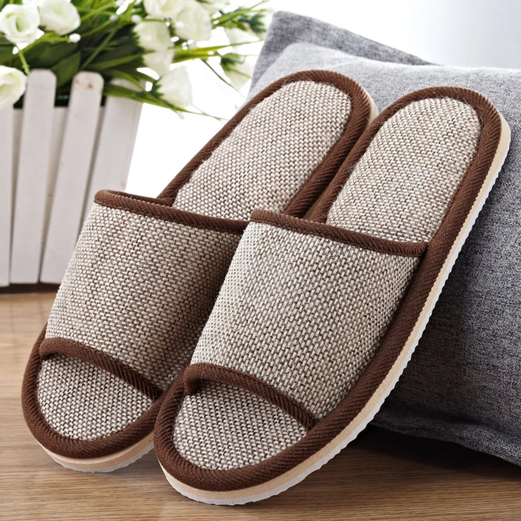 Linen Slippers For Men And Women Indoor Floor Slippers Domestic Flat Shoes Home Slippers Indoor Flat Shoes Sandals