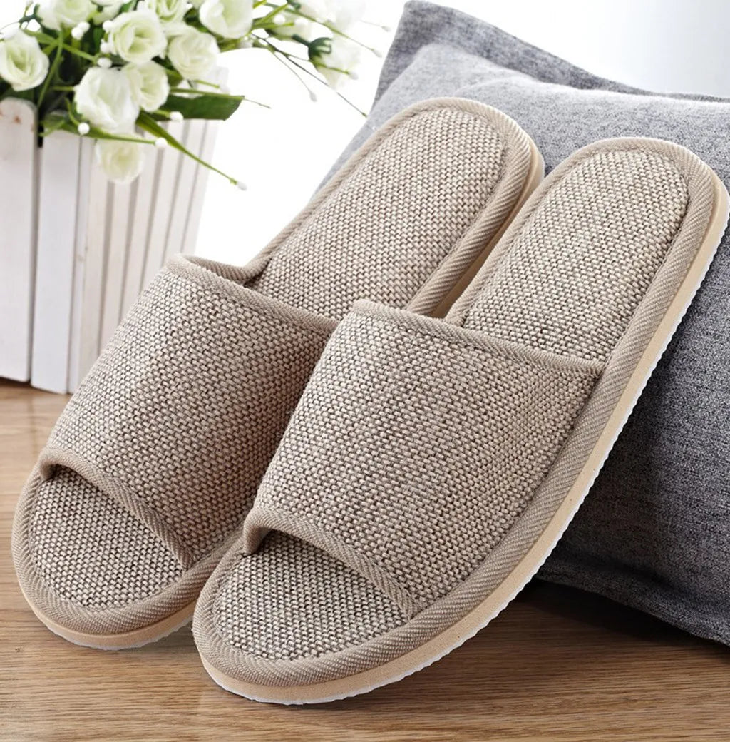 Linen Slippers For Men And Women Indoor Floor Slippers Domestic Flat Shoes Home Slippers Indoor Flat Shoes Sandals